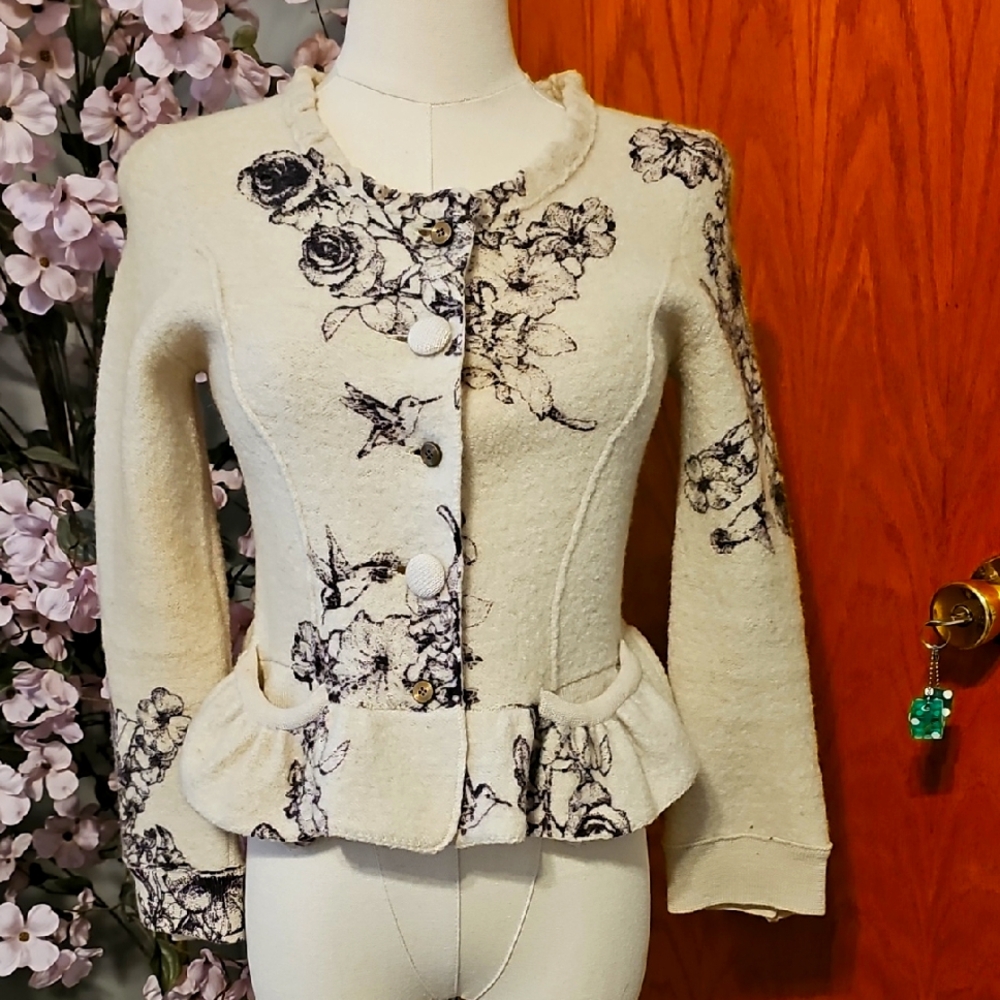 Anthropologie Cream Floral Cardigan